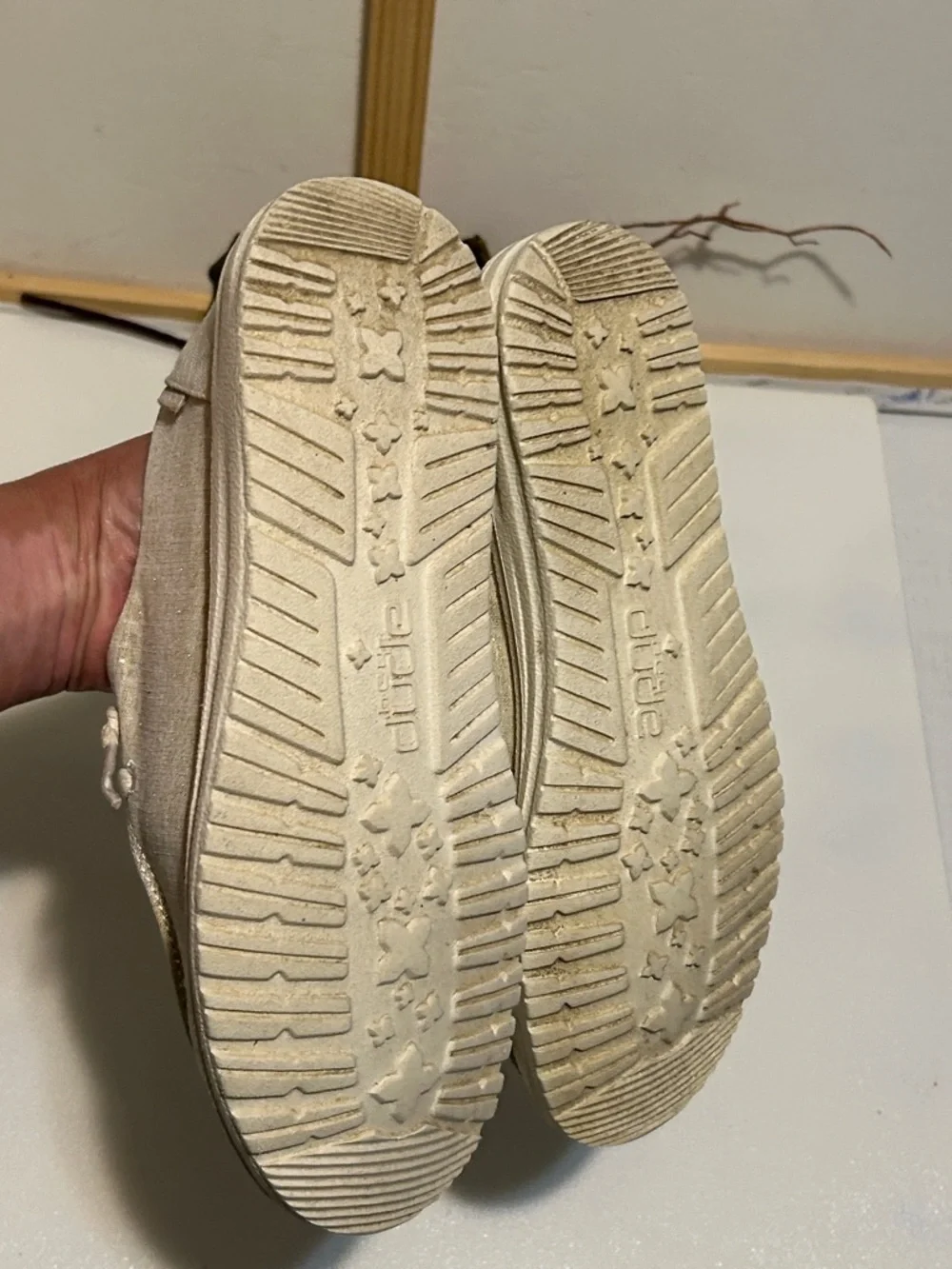 Hey Dude Beige Metallic-Thread Slip-On Shoes